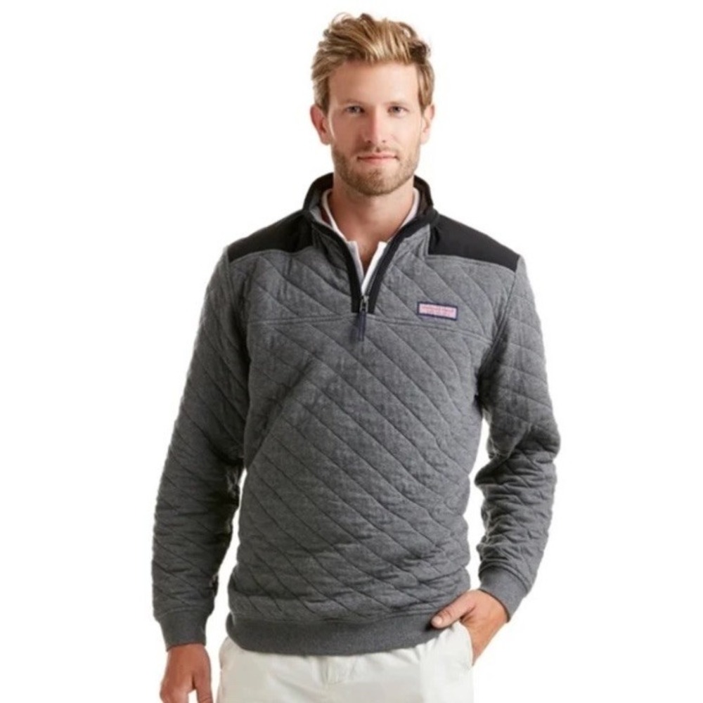 Vineyard Vines Quilted 1/4 Zip Shep Shirt Gray Men's Size Medium Preppy‎